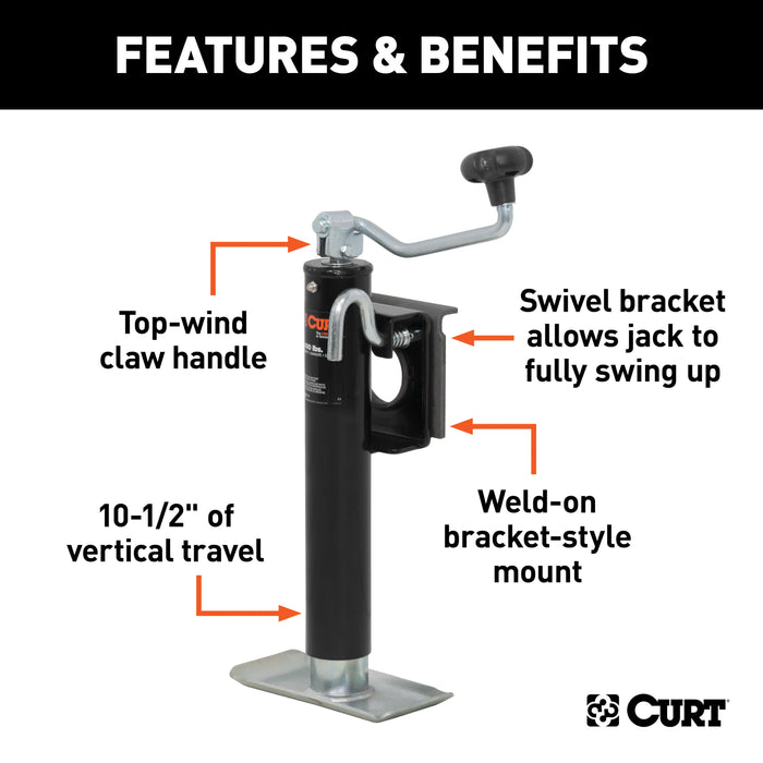 CURT 28301 Bracket-Mount Swivel Jack with Top Handle (2;000 lbs; 10in. Travel; Packaged) - Truck Part Superstore