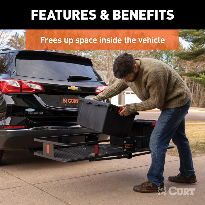 CURT 18153 60in. x 24in. Black Steel Basket Cargo Carrier (Folding 2in. Shank; 500 lbs.) - Truck Part Superstore