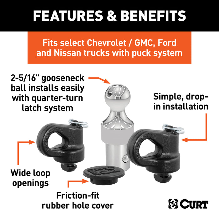 CURT 60692 OEM Puck System 2-5/16in. Gooseneck Kit; Chevrolet; Ford; GMC; Nissan (30K) - Truck Part Superstore