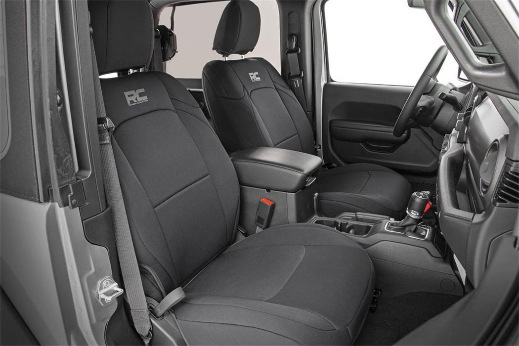 Rough Country 91012 Jeep Neoprene Seat Cover Set Black 18-20 Wrangler JL Unlimited w/Rear Center Armrest Rough Country - Truck Part Superstore