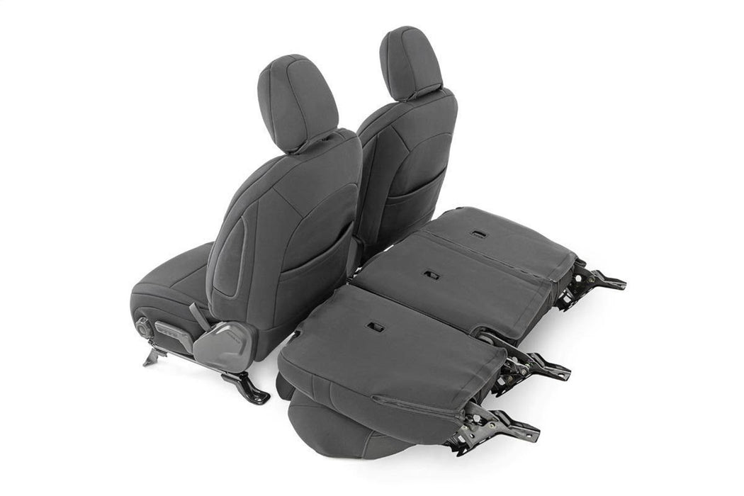 Rough Country 91012 Jeep Neoprene Seat Cover Set Black 18-20 Wrangler JL Unlimited w/Rear Center Armrest Rough Country - Truck Part Superstore