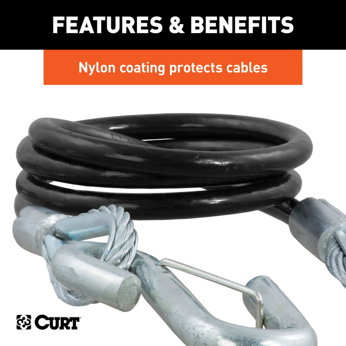 CURT 80151 44-1/2in. Safety Cables with 2 Snap Hooks (5;000 lbs; Vinyl-Coated; 2-Pack) - Truck Part Superstore