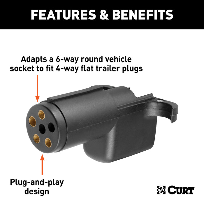 CURT 57620 CURT 57620 6-Way Round Vehicle Side to 4-Way Flat Trailer Wiring Adapter - Truck Part Superstore