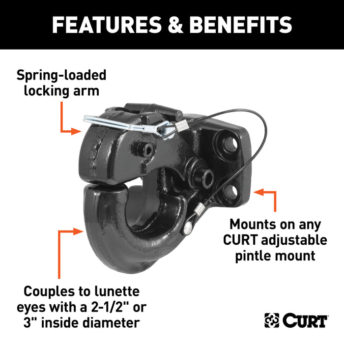 CURT 48215 Pintle Hook (30;000 lbs.; 2-1/2in. or 3in. Lunette Rings) - Truck Part Superstore
