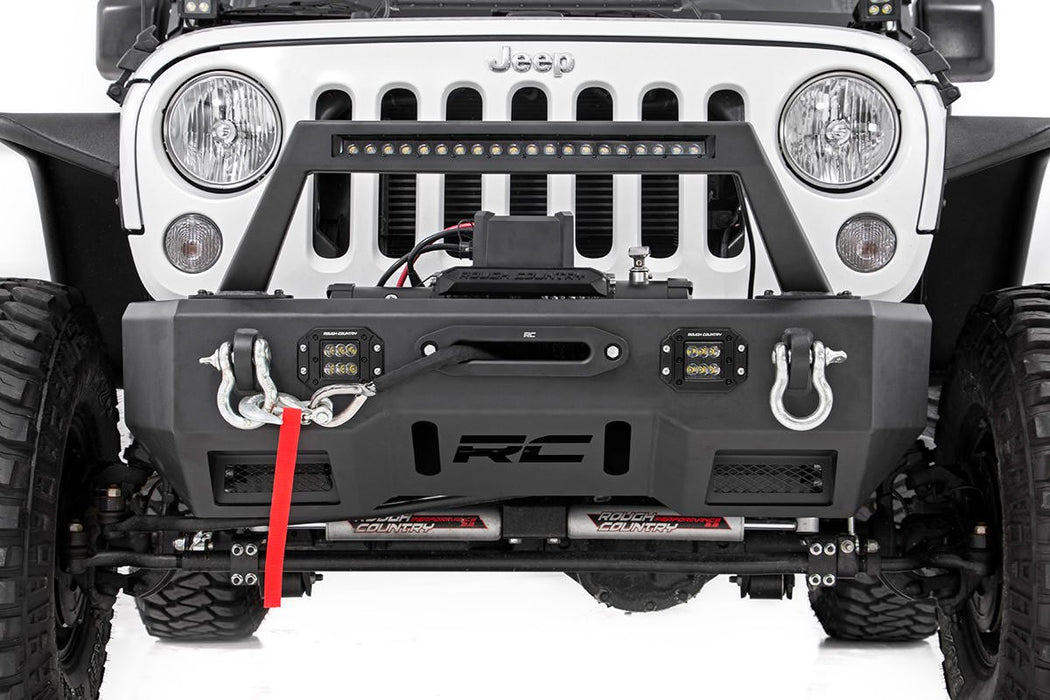Rough Country 11826 Jeep Front Stubby LED Winch Bumper w/Hoop Black Series JK, JL, Gladiator JT Rough Country - Truck Part Superstore