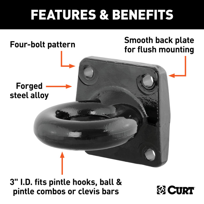 CURT 48560 Flush-Mount Lunette Ring (60;000 lbs.; 3in. I.D.) - Truck Part Superstore