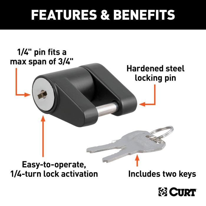 CURT 23521 Coupler Lock (1/4in. Pin; 3/4in. Latch Span; Padlock; Black) - Truck Part Superstore