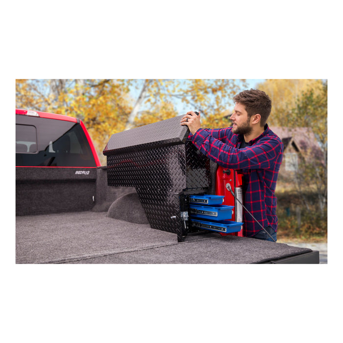 UWS FW-48-DS-P-BLK Gloss Black Aluminum 48in. Passenger Wheel Well Tool Box (LTL Shipping Only) - Truck Part Superstore