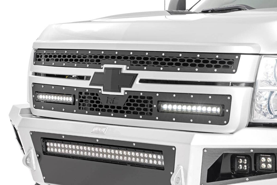 Rough Country 70155 Mesh Grille w/Dual 12 Inch Black Series LEDs 11-14 Silverado HD Rough Country - Truck Part Superstore
