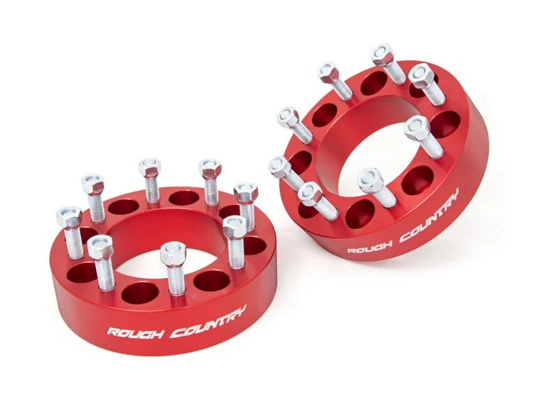 Rough Country 1095RED 2 Inch Wheel Spacers Pair Red 12-14 Ram 2500/3500 Silverado/Sierra 2500 HD/3500 HD Rough Country - Truck Part Superstore