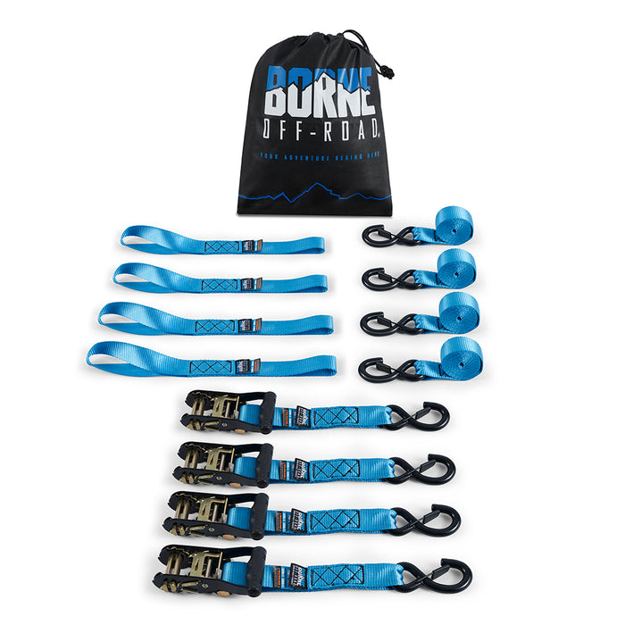 Mishimoto BNRTC-TDHD-4BL Borne Off-Road Heavy-Duty Ratchet Tie-Down Kit (4-pack), Blue - Truck Part Superstore