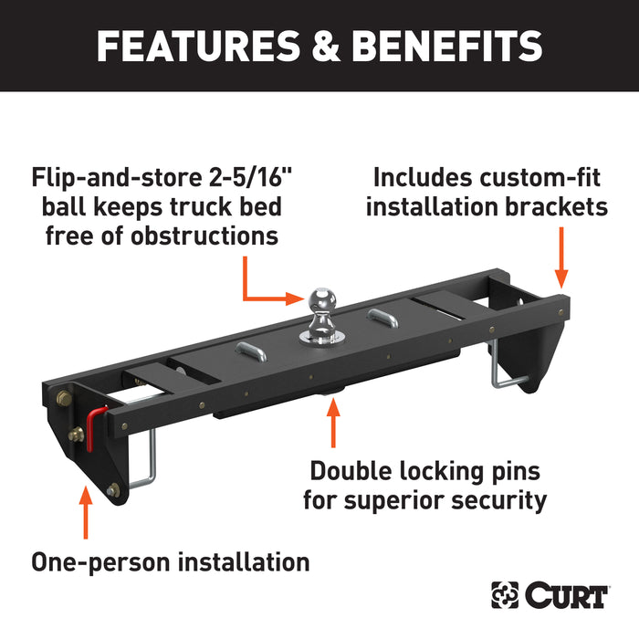 CURT 60687 Double Lock EZr Gooseneck Hitch Kit with Brackets; Select Silverado; Sierra - Truck Part Superstore