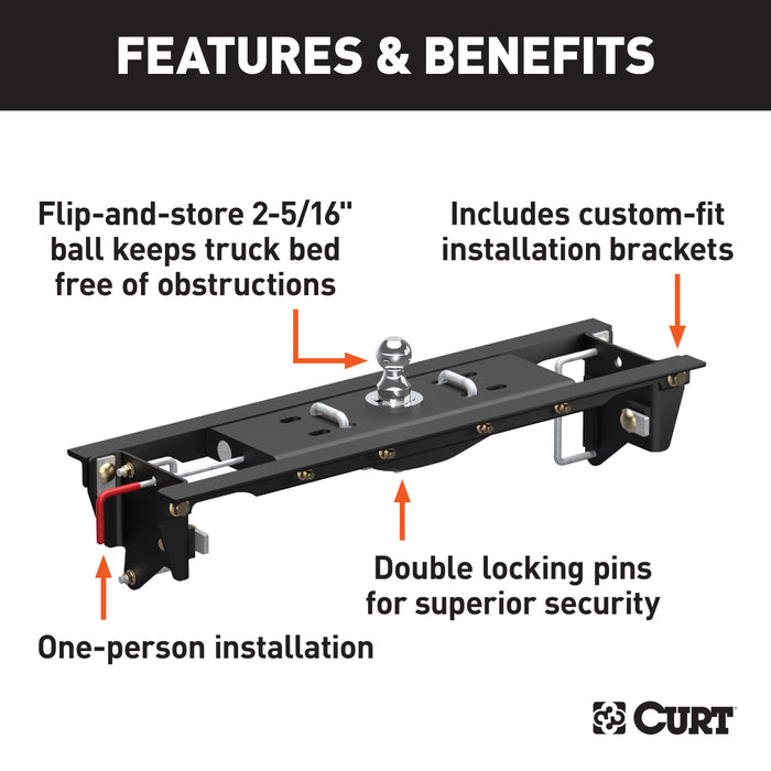 CURT 60685 Double Lock EZr Gooseneck Hitch Kit with Brackets; Select Ford F-250; F-350 - Truck Part Superstore