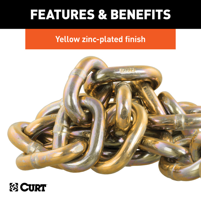 CURT 80316 35in. Safety Chain with 1 Clevis Hook (24;000 lbs; Yellow Zinc) - Truck Part Superstore