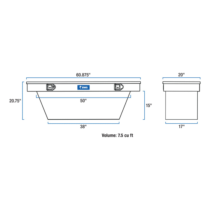 UWS TBSD-60A-BLK Gloss Black Aluminum 60in. Deep Angled Truck Tool Box (LTL Shipping Only) - Truck Part Superstore