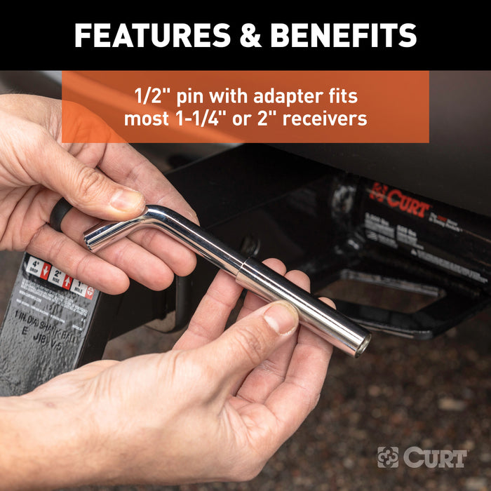 CURT 23024 1/2in. Hitch Lock with 5/8in. Adapter (1-1/4in. or 2in. Receiver; Deadbolt; Chro - Truck Part Superstore