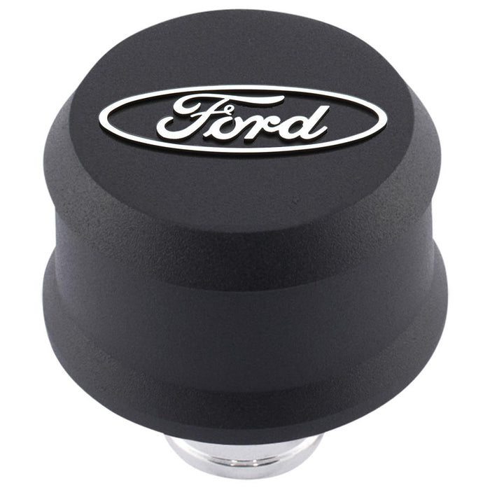 ProForm 302-435 Slant-Edge Aluminum Push-In Air Breather Cap Black Crinkle Finish Raised Machined Oval Ford Emblem Proform - Truck Part Superstore
