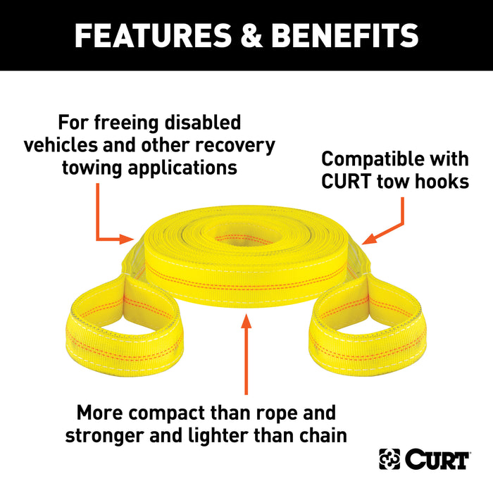 CURT 83066 CURT 83066 30-Foot Yellow Nylon Recovery Tow Strap; 18;000 lbs Break Strength - Truck Part Superstore