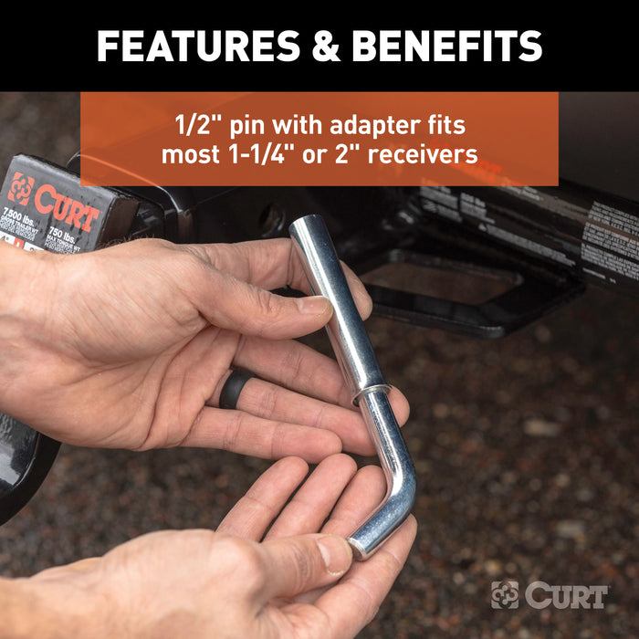 CURT 21561 1/2in. Swivel Hitch Pin with 5/8in. Adapter (1-1/4in. or 2in. Receiver; Zinc; Pa - Truck Part Superstore