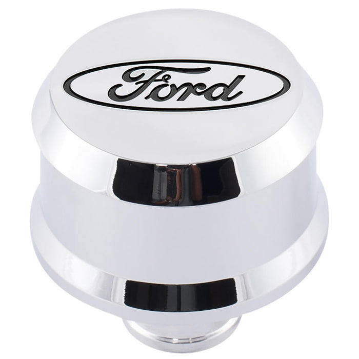 ProForm 302-439 Slant-Edge Aluminum Push-In Air Breather Cap Chrome Finish Recessed Black Oval Ford Emblem Proform - Truck Part Superstore