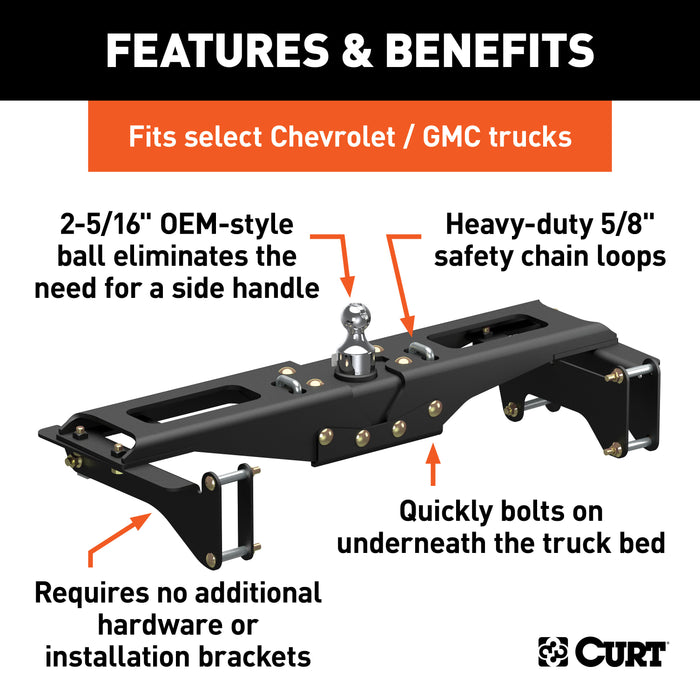 CURT 60642 OEM-Style Gooseneck Hitch; Select Chevrolet Silverado; GMC Sierra 2500; 3500 HD - Truck Part Superstore