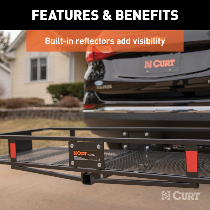 CURT 18151 60in. x 20in. Black Steel Basket Cargo Carrier (Folding 2in. Shank; 500 lbs.) - Truck Part Superstore