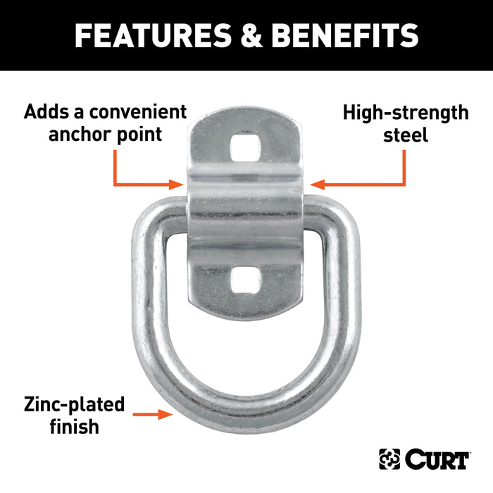 CURT 83742 3in. x 3in. Surface-Mounted Tie-Down D-Ring (3;600 lbs; Clear Zinc) - Truck Part Superstore
