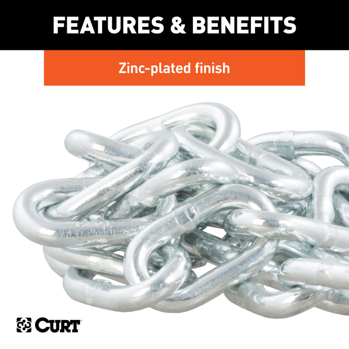 CURT 80302 35in. Safety Chain with 1 Clevis Hook (7;800 lbs; Clear Zinc) - Truck Part Superstore