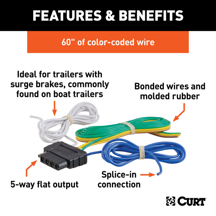 CURT 58530 CURT 58530 Vehicle-Side 5-Pin Flat Trailer Wiring Harness with 60-Inch Wires - Truck Part Superstore