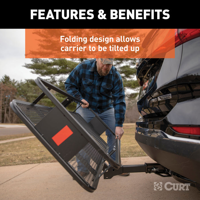 CURT 18151 60in. x 20in. Black Steel Basket Cargo Carrier (Folding 2in. Shank; 500 lbs.) - Truck Part Superstore
