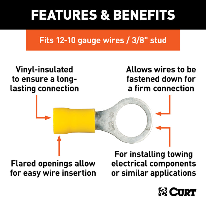 CURT 59538 Ring Terminals (12-10 Wire Gauge; 3/8in. Stud Size; 100-Pack) - Truck Part Superstore