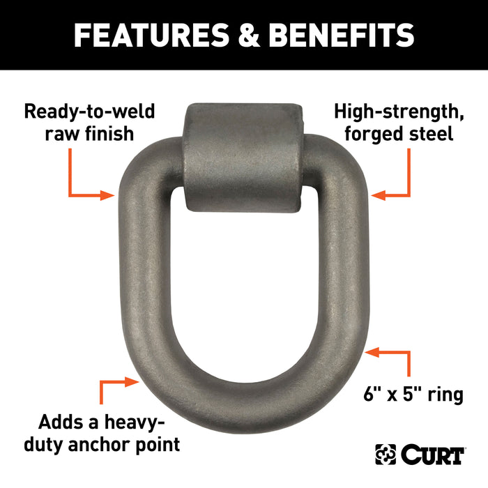 CURT 83780 3in.x 4in. Weld-On Tie-Down D-Ring (15;587 lbs; Raw Steel) - Truck Part Superstore
