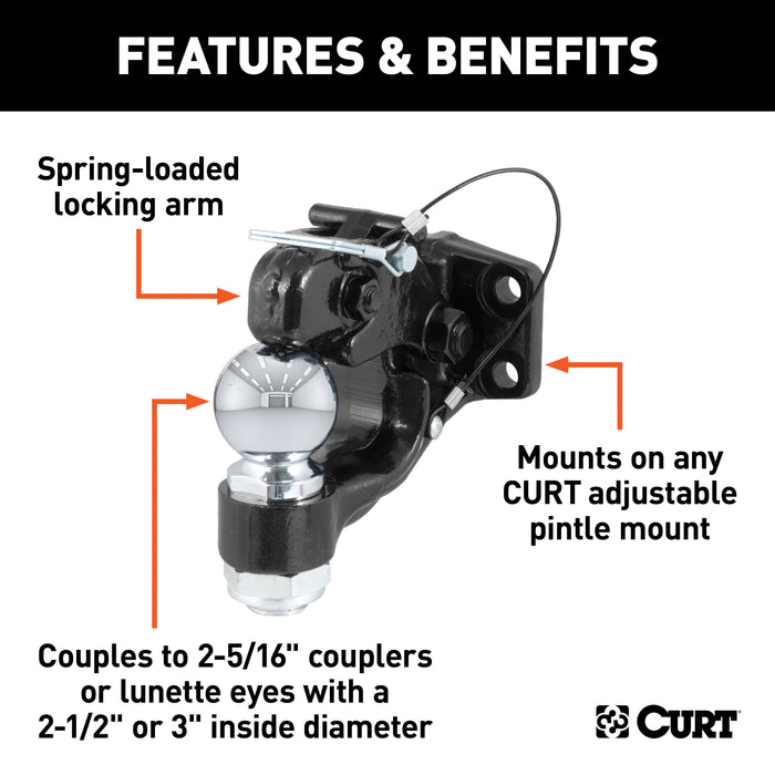 CURT 48200 Ball/Pintle Hitch (2-5/16in. Ball; 16;000 lbs. Ball Capacity) - Truck Part Superstore