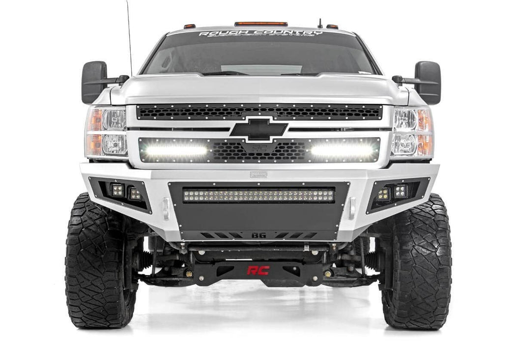 Rough Country 70155 Mesh Grille w/Dual 12 Inch Black Series LEDs 11-14 Silverado HD Rough Country - Truck Part Superstore