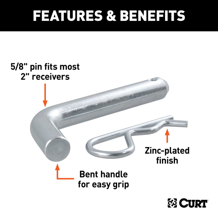 CURT 21500 CURT 21500 Trailer Hitch Pin/Clip; 5/8-Inch Diameter; Fits 2-Inch Receiver - Truck Part Superstore