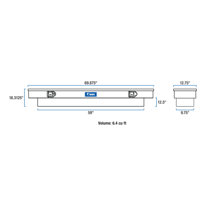 UWS EC10822 Gloss Black Aluminum 69in. Deep Slim-Line Truck Tool Box (Heavy Packaging) - Truck Part Superstore