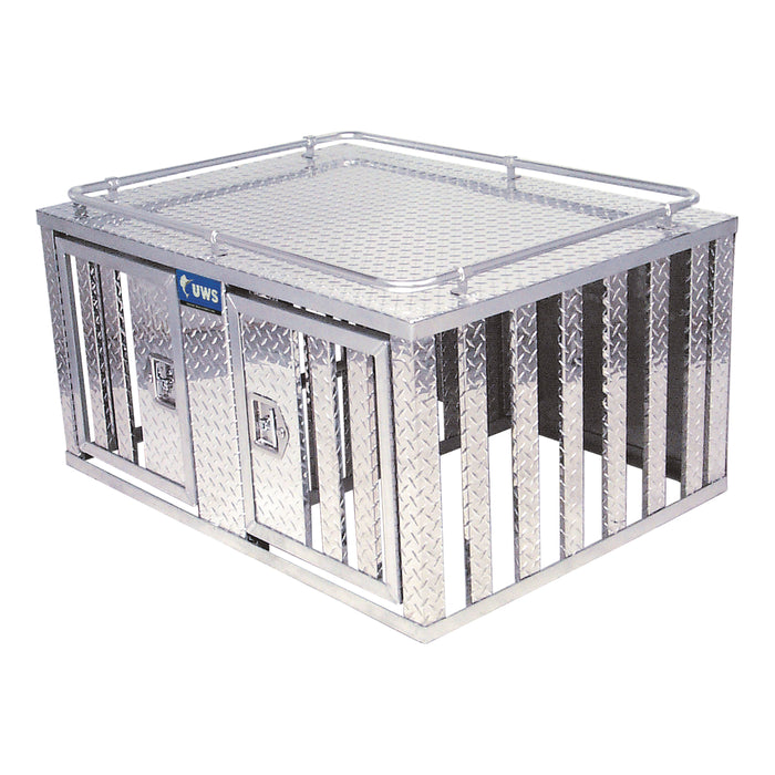 UWS DB-4848 Bright Aluminum 48in. x 48in. Double-Door Dog Box with Divider - Truck Part Superstore