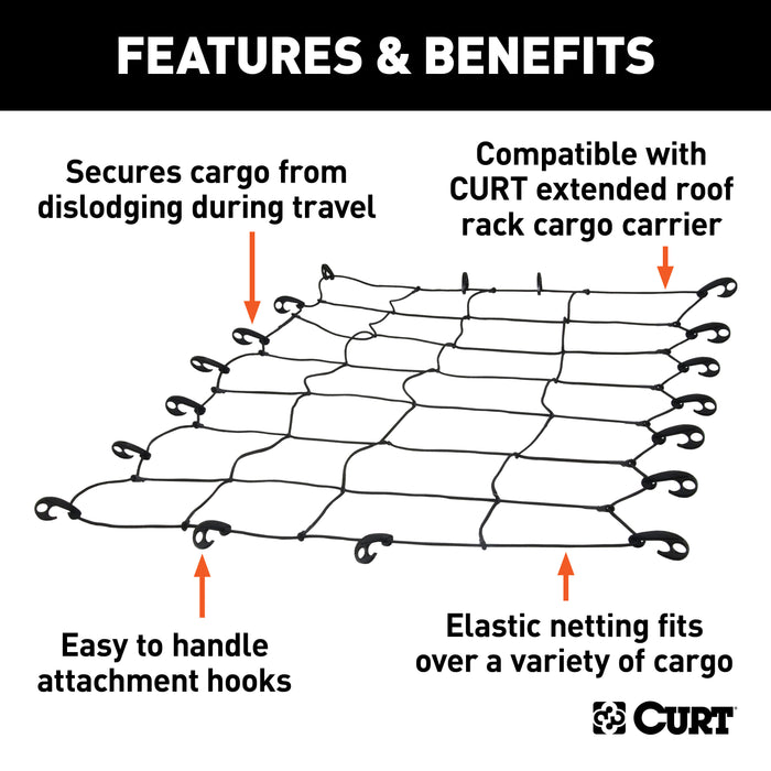 CURT 18201 CURT 18201 65 x 38-Inch Elastic Cargo Net with Hooks for Roof Basket - Truck Part Superstore