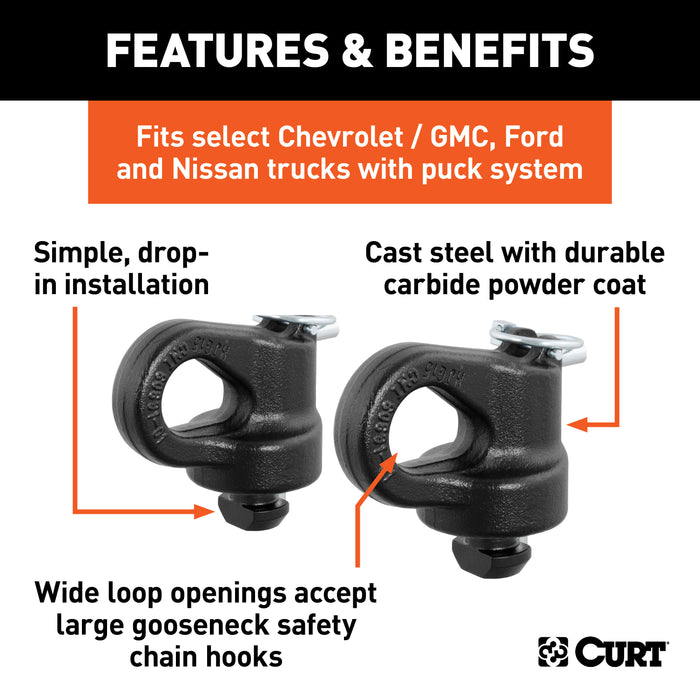 CURT 60691 OEM Puck System Gooseneck Safety Chain Anchors; Chevy; Ford; GMC; Nissan (38K) - Truck Part Superstore