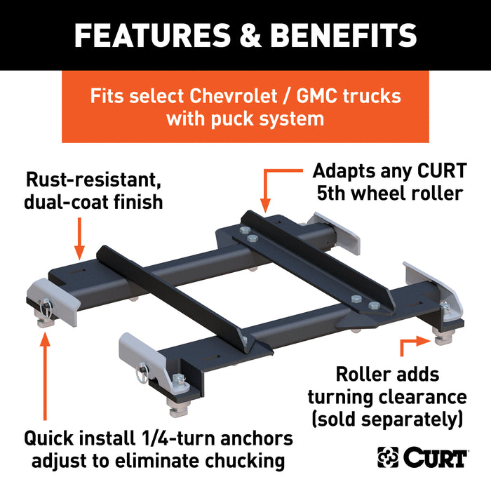 CURT 16023 Puck System 5th Wheel Roller Adapter; 20K; Select Silverado; Sierra; 6.5ft. Bed - Truck Part Superstore