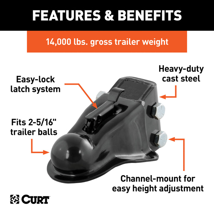 CURT 25330 2-5/16in. Channel-Mount Coupler with Easy-Lock (14;000 lbs; Black) - Truck Part Superstore