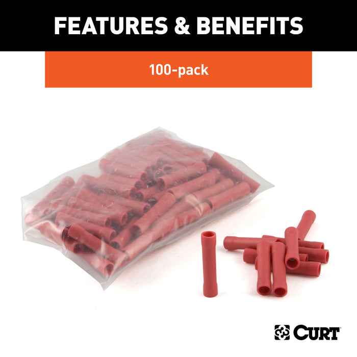 CURT 59421 CURT 59421 22-18 Gauge Red Vinyl-Insulated Wire Butt Connectors; 100-Pack - Truck Part Superstore