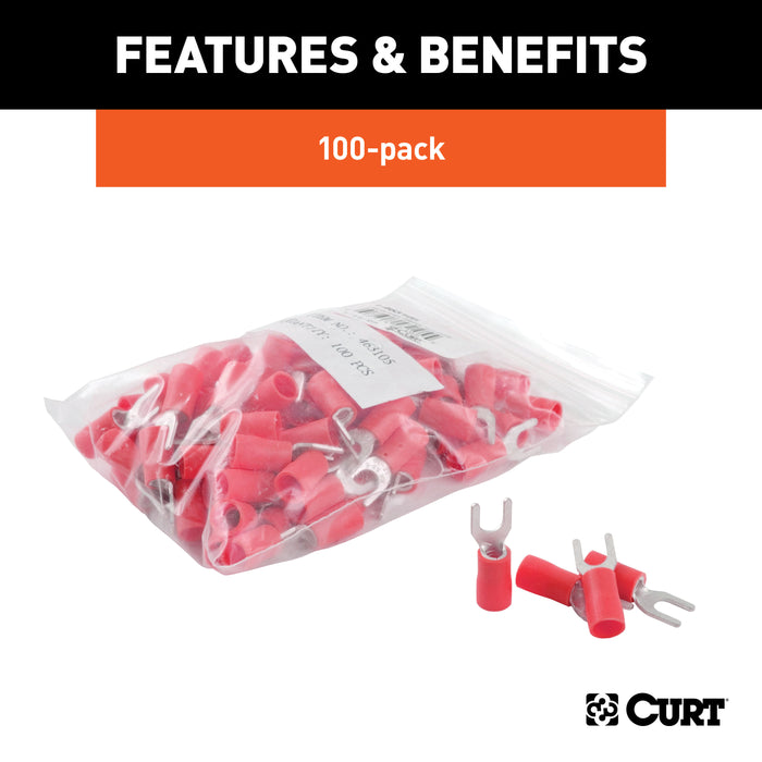 CURT 59611 Spade Terminals (22-18 Wire Gauge; #10 Stud Size; 100-Pack) - Truck Part Superstore