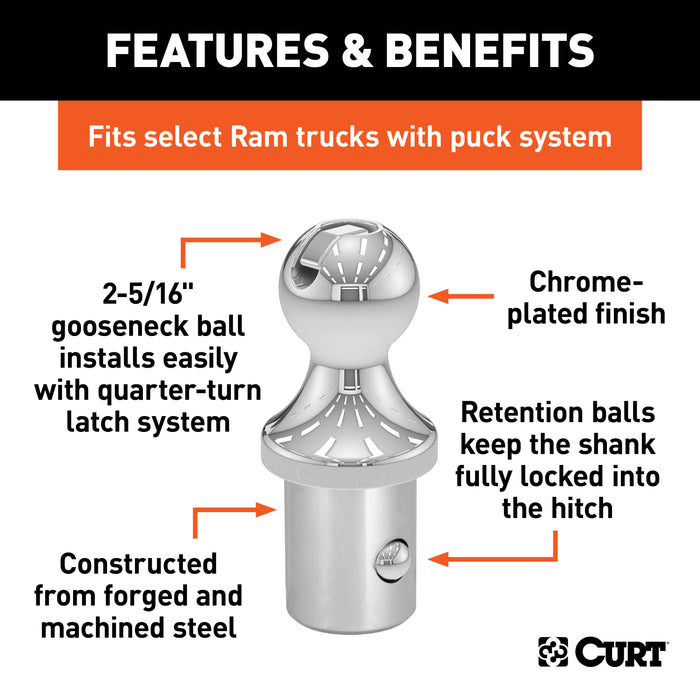 CURT 60601 OEM Puck System 2-5/16in. Gooseneck Ball; Ram (30K) - Truck Part Superstore