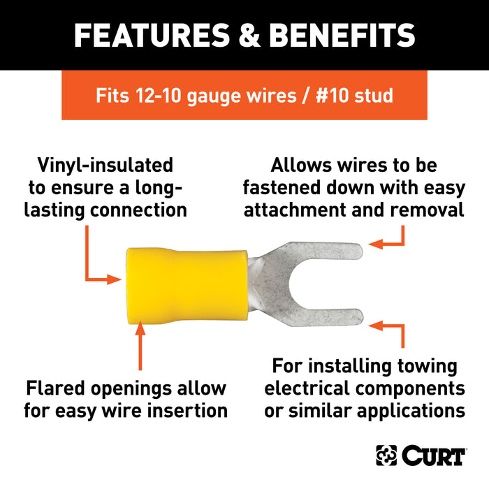 CURT 59631 Spade Terminals (12-10 Wire Gauge; #10 Stud Size; 100-Pack) - Truck Part Superstore