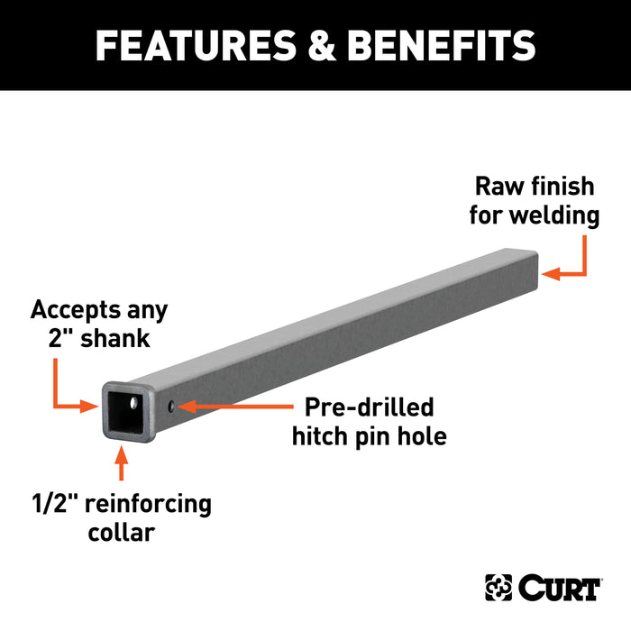 CURT 49480 CURT 49480 2-Inch x 48-Inch Weld-On Raw Steel Trailer Hitch Receiver Tube - Truck Part Superstore