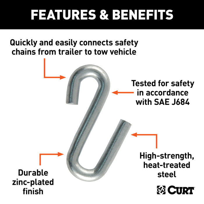 CURT 81270 CURT 81270 7/16-Inch Certified Trailer Safety Chain S-Hook; 5;000 lbs - Truck Part Superstore