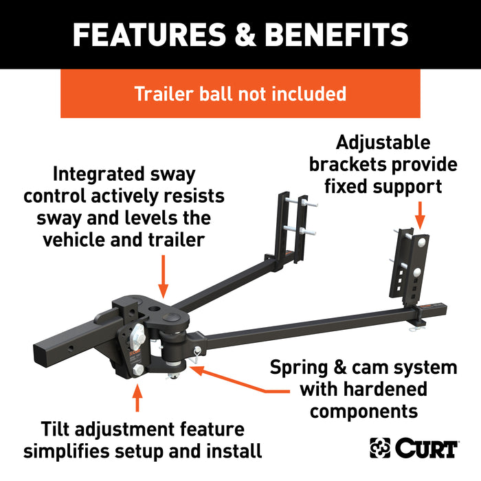 CURT 17499 TruTrack 4P Weight Distribution Hitch with 4x Sway Control; 5-8K - Truck Part Superstore