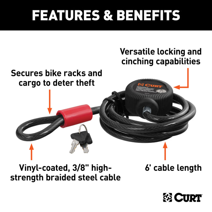CURT 23666 Multi-Use Cable Lock (6ft. x 3/8in. Cable; Vinyl-Coated Braided Steel) - Truck Part Superstore