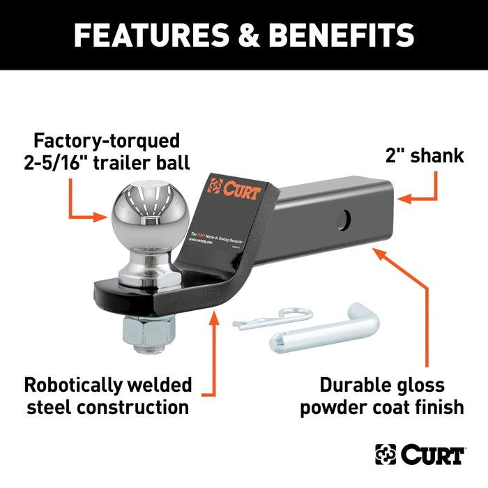 CURT 45041 Loaded Ball Mount with 2-5/16in. Ball (2in. Shank; 7;500 lbs.; 2in. Drop) - Truck Part Superstore